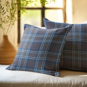 Cojín Decorativo Rustic Checkered Pattern Plaid Fabric Blue Navy
