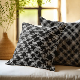 Cojín Decorativo Rustic Checkered Pattern Plaid Fabric Color Black