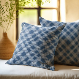 Cojín Decorativo Rustic Checkered Pattern Plaid Fabric Color Blue