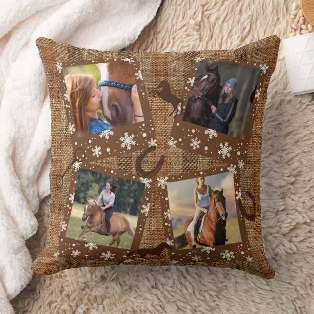 Cojín Decorativo Rustic Faux Burlap Cuatro Caballos Collages de fot (Manta)
