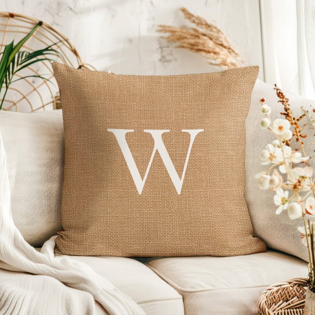 Cojín Decorativo Rustic Faux Jute Burlap Monogramado (Subido por el creador)