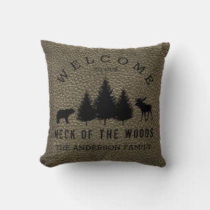 Cojín Decorativo Rustic Faux Leather Bienvenida Cabina Woods Famili