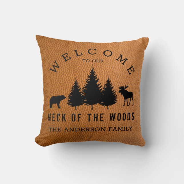 Cojín Decorativo Rustic Faux Leather Welcome Cabing Woods (Anverso)
