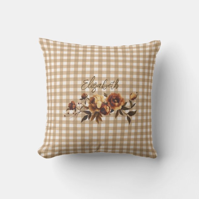 Cojín Decorativo Rustic Gingham Autumn Floral Personalizada (Anverso)