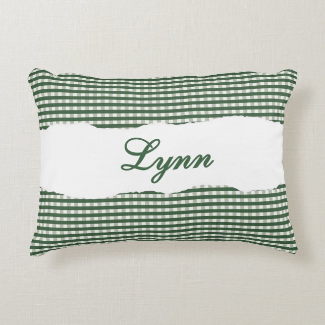Cojín Decorativo Rustic Green Gingham Personalized Name (Anverso)