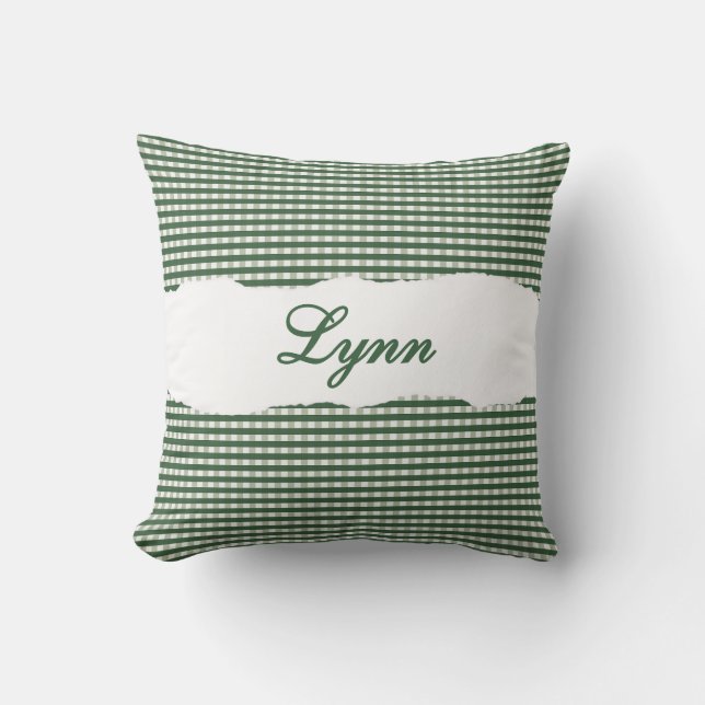 Cojín Decorativo Rustic Green Gingham Personalized Name (Anverso)