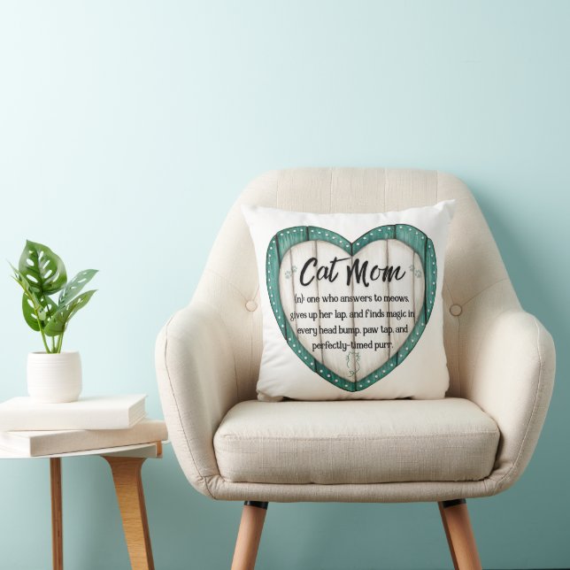 Cojín Decorativo Rustic Heart Cat Mom Throw Pillow (Silla)