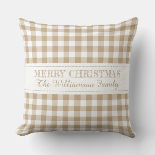 Cojín Decorativo Rustic Merry Christmas Gingham Monograma Nombre