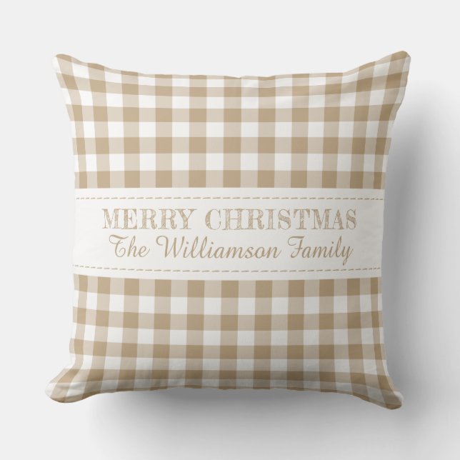 Cojín Decorativo Rustic Merry Christmas Gingham Monograma Nombre (Anverso)