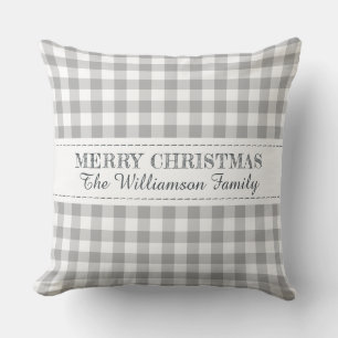 Cojín Decorativo Rustic Merry Christmas Gingham Monograma Nombre