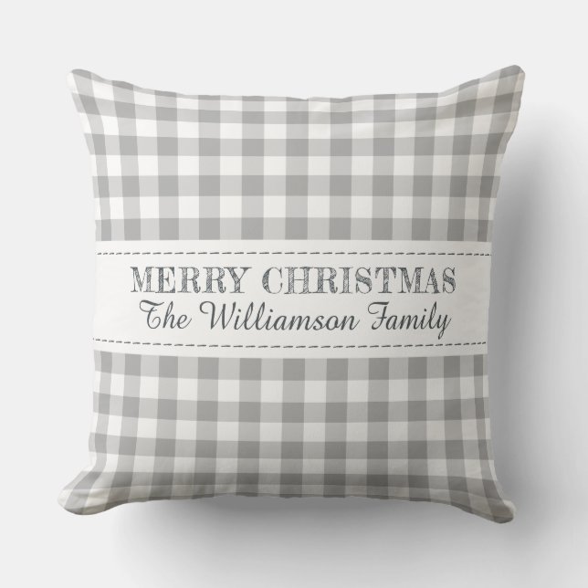 Cojín Decorativo Rustic Merry Christmas Gingham Monograma Nombre (Anverso)