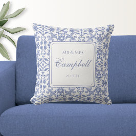 Cojín Decorativo Rustic Mr & Mrs Dusty Blue and White Patterned