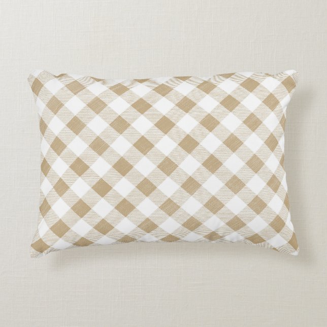 Cojín Decorativo Rustic Neutral Beige Gingham Plaid (Anverso)