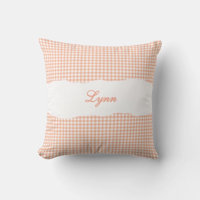 Cojín Decorativo Rustic Orange Gingham Personalized Name (Anverso)