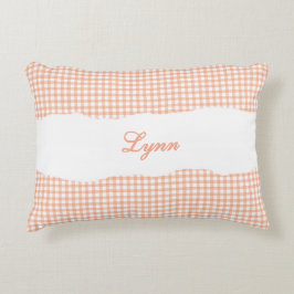Cojín Decorativo Rustic Orange Gingham Personalized Name