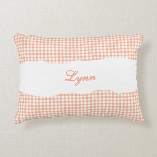 Cojín Decorativo Rustic Orange Gingham Personalized Name (Anverso)