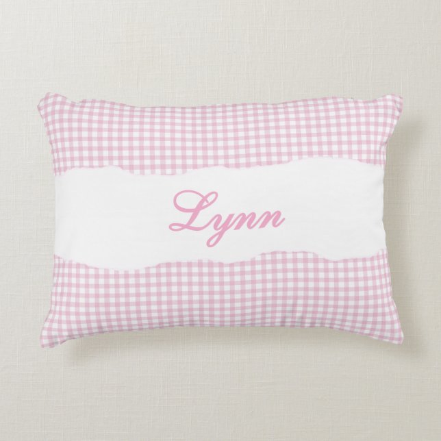 Cojín Decorativo Rustic Pink Gingham Personalized Name (Anverso)