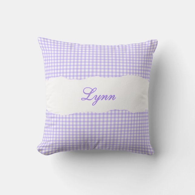 Cojín Decorativo Rustic Purple Gingham Personalized Name (Anverso)