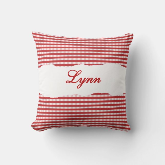 Cojín Decorativo Rustic Red Gingham Personalized Name (Anverso)