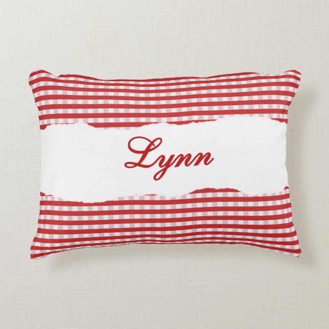 Cojín Decorativo Rustic Red Gingham Personalized Name (Anverso)