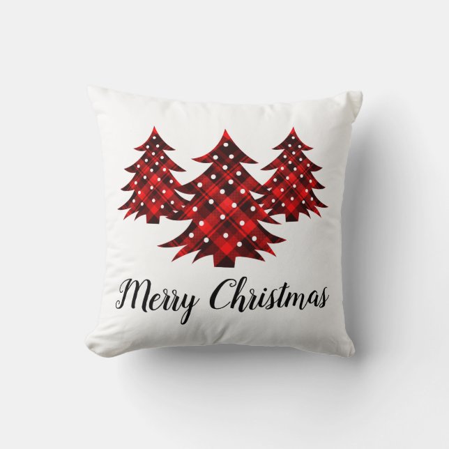 Cojín Decorativo Rustic Red Plaid Merry Christmas Trees (Anverso)