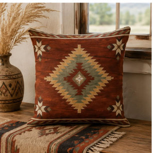 Cojín Decorativo Rustic Southwestern Diamond Rug Terracotta Sage