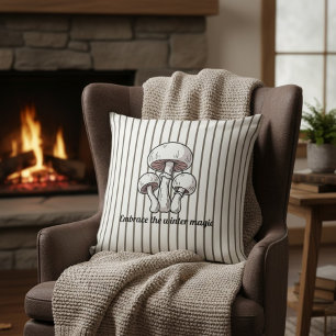 Cojín Decorativo Rustic Striped Cushion with Mushrooms