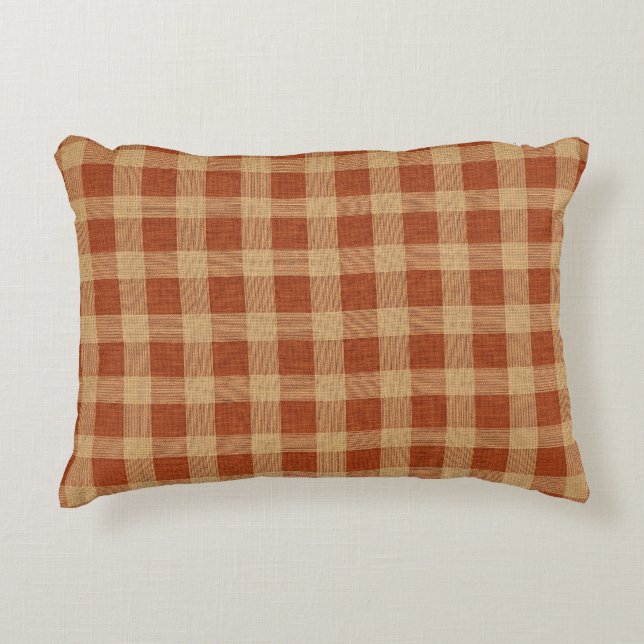 Cojín Decorativo Rustic Terracotta & Tan Plaid Farmhouse Check  (Anverso)