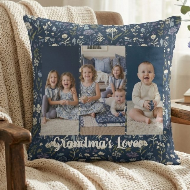 Cojín Decorativo Rustic Wildflower Collage – Grandma's Loves Photo (Rustic Wildflower Collage – Grandma's Loves Photo pillow)