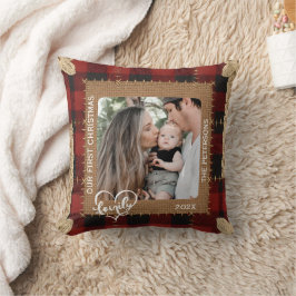 Cojín Decorativo Rustic Wood Plank Plaid First Christmas Family