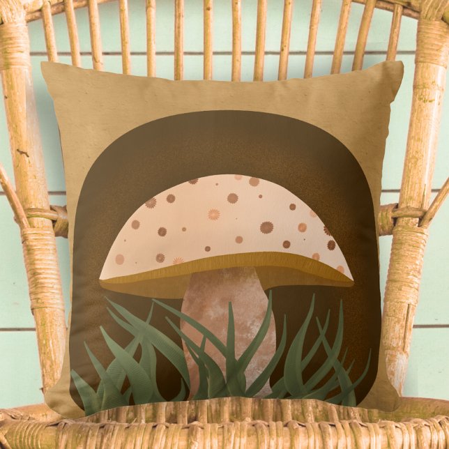 Cojín Decorativo Rustic Woodland champite Cute (Rustic Woodland Mushroom Cute Throw Pillow. Illustration, Home Decor, Cute, Earthy, Nature, Brown)
