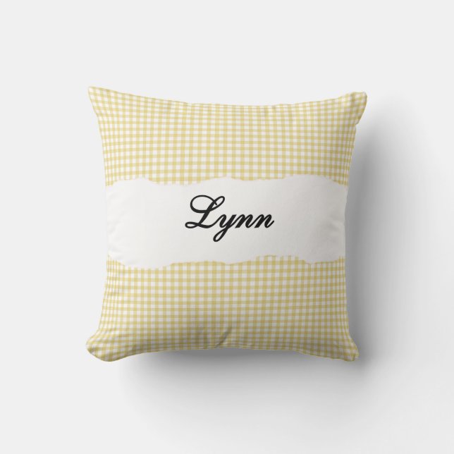 Cojín Decorativo Rustic Yellow Gingham Personalized Name (Anverso)
