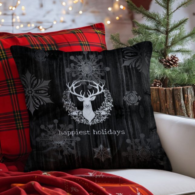 Cojín Decorativo Rústica acuarela de reno blanco (Rustic Watercolor White Reindeer Throw Pillow)
