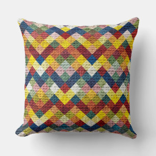 Cojín Decorativo Rústica de Burlap del Patrón Geométrico Colorido #