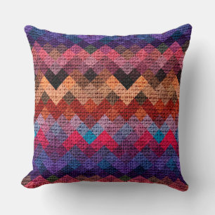 Cojín Decorativo Rústica de Burlap del Patrón Geométrico Colorido #