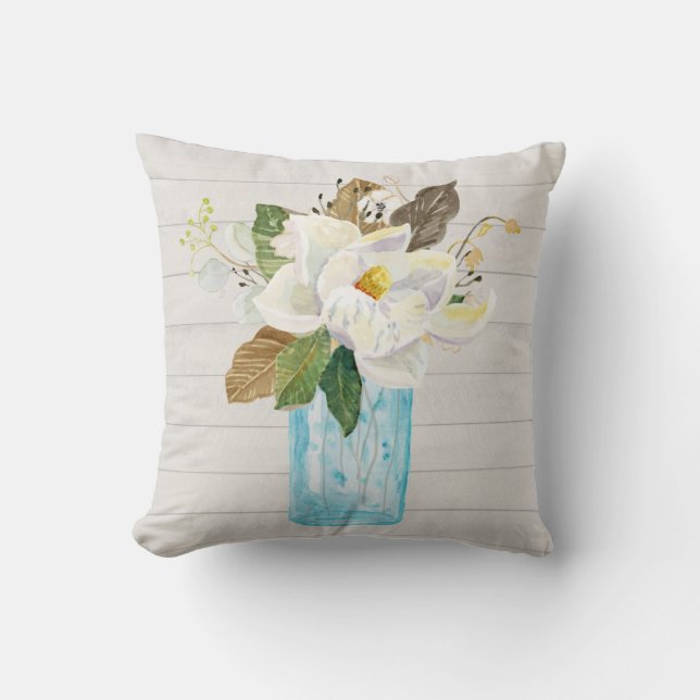 Cojín Decorativo Rústica Madera Blanca Magnolia Floral Blue Glass V (Anverso)