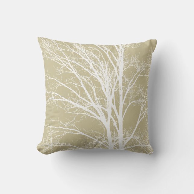 Cojín Decorativo Rústica rama de árbol blanco crema (Anverso)