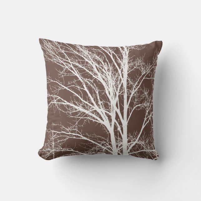 Cojín Decorativo Rústica ramas de árbol blanco marrón (Anverso)