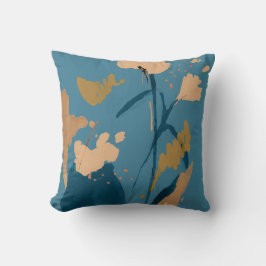 Cojín Decorativo Rústica Vintage Floral Resumen Art Blue Tan