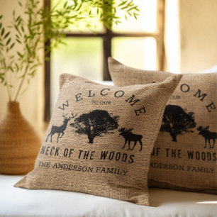 Cojín Decorativo Rústico Acogedor Cabina Bienvenida Familia Nombre