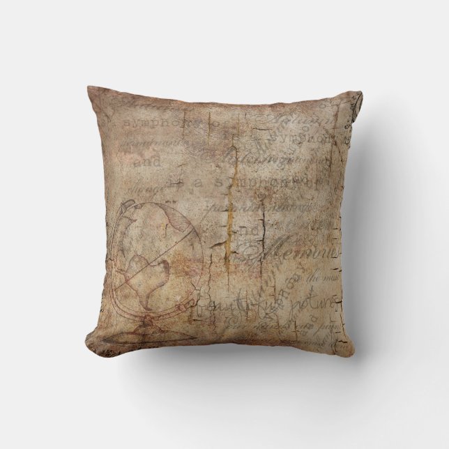 Cojín decorativo rústico apenado globo antiguo de (Anverso)