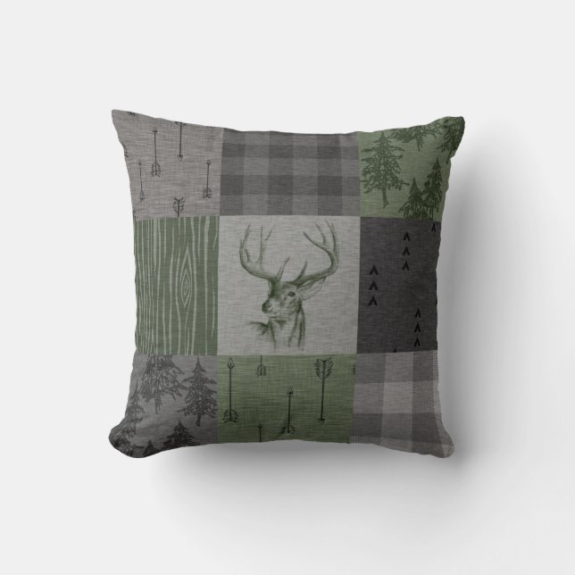 Cojín decorativo Rústico Buck - Verde/Gris (Anverso)