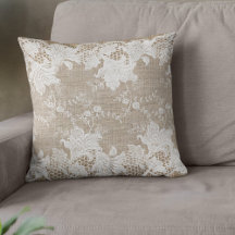 Rústico campo vintage burlap beige y encaje blanco