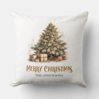 Cojín Decorativo Rústico clásico sage verde y oro árbol de Navidad