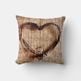 Cojín Decorativo Rústico Corazón doble Faux Burlap Jute Country Pil