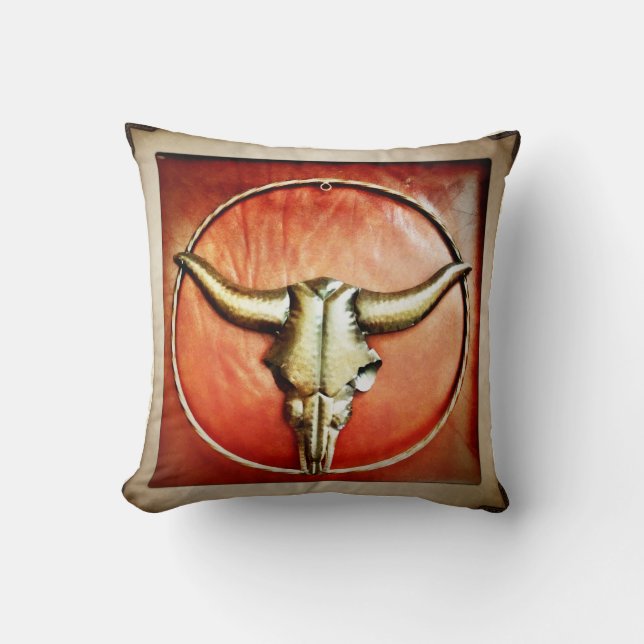 Cojín Decorativo Rústico Country Bull Horns Faux Leather Design (Anverso)