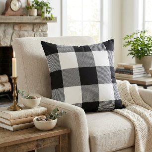Cojín Decorativo Rustico Cuadro de Búfalo Blanco y Negro Granja