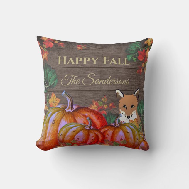 Cojín Decorativo Rústico Feliz Caída Naranja Calabaza Caída Fox Woo (Anverso)