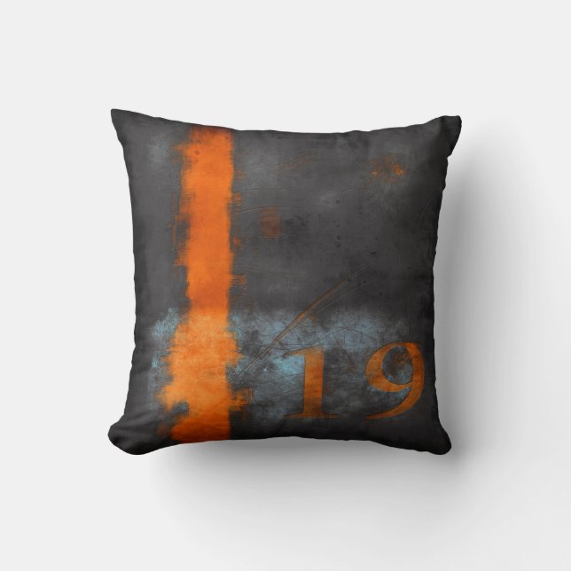 Cojín Decorativo Rústico Naranja gris negro con una franja y 19 (Anverso)