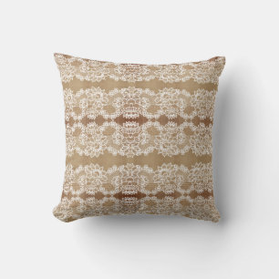 Cojín Decorativo Rústico país vintage beige arpillera y encaje blan